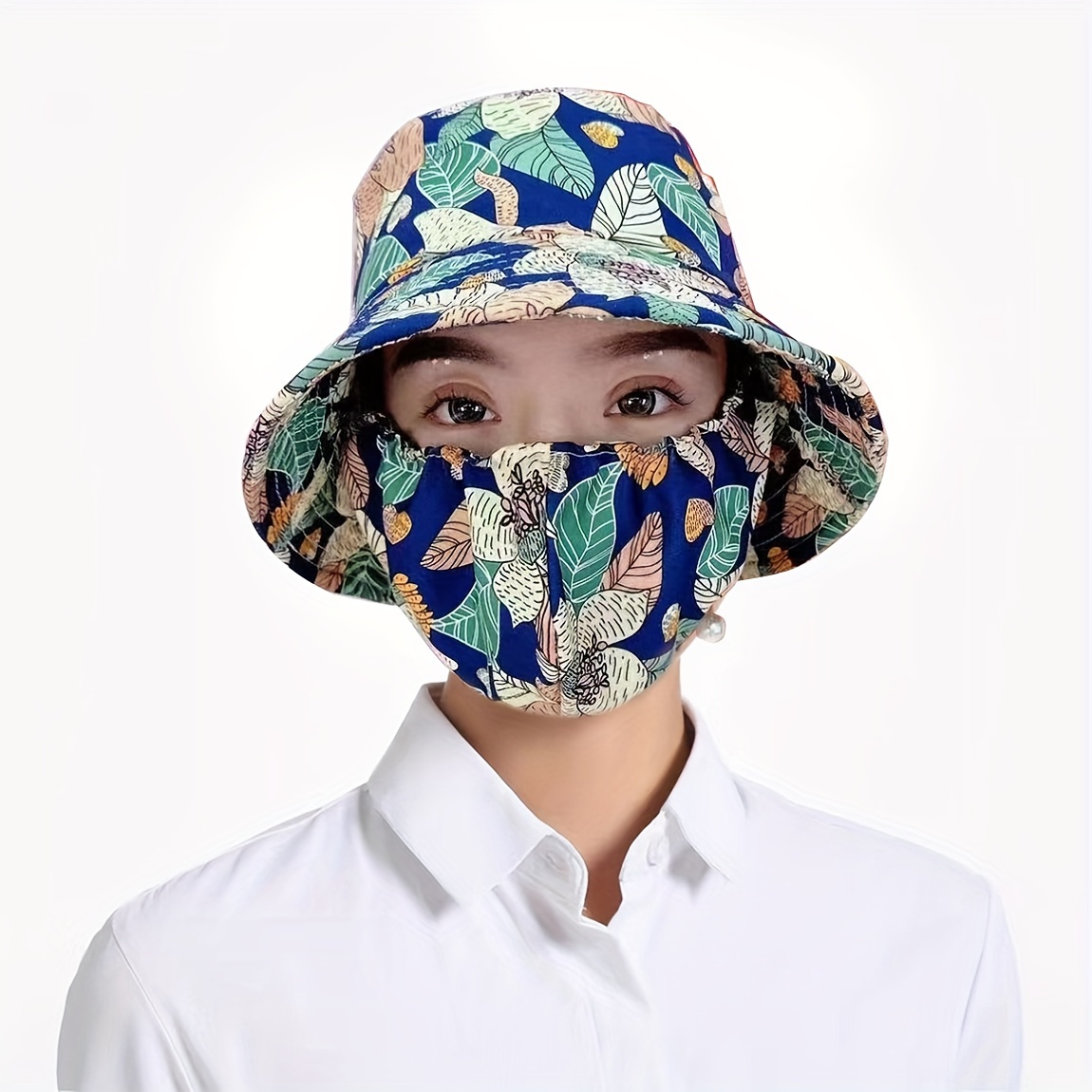 Floral Print Sun Hat Full Face Mask Uv Protection Hat Neck - Temu