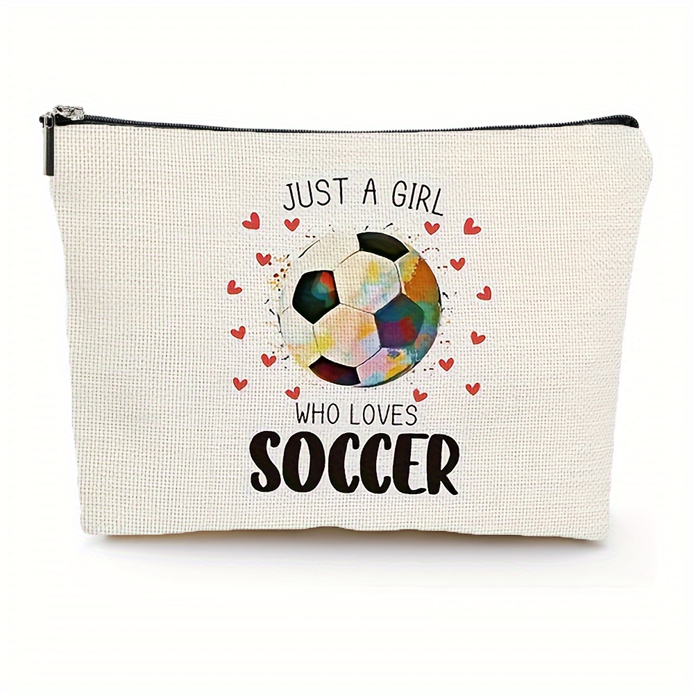 

1pc Soccer Gifts Soccer Cosmetic Bag, Soccer Gifts, For Lovers Players Fans Birthday Gifts For Women Friend Sister Bff Bestie Her Makeup Bag