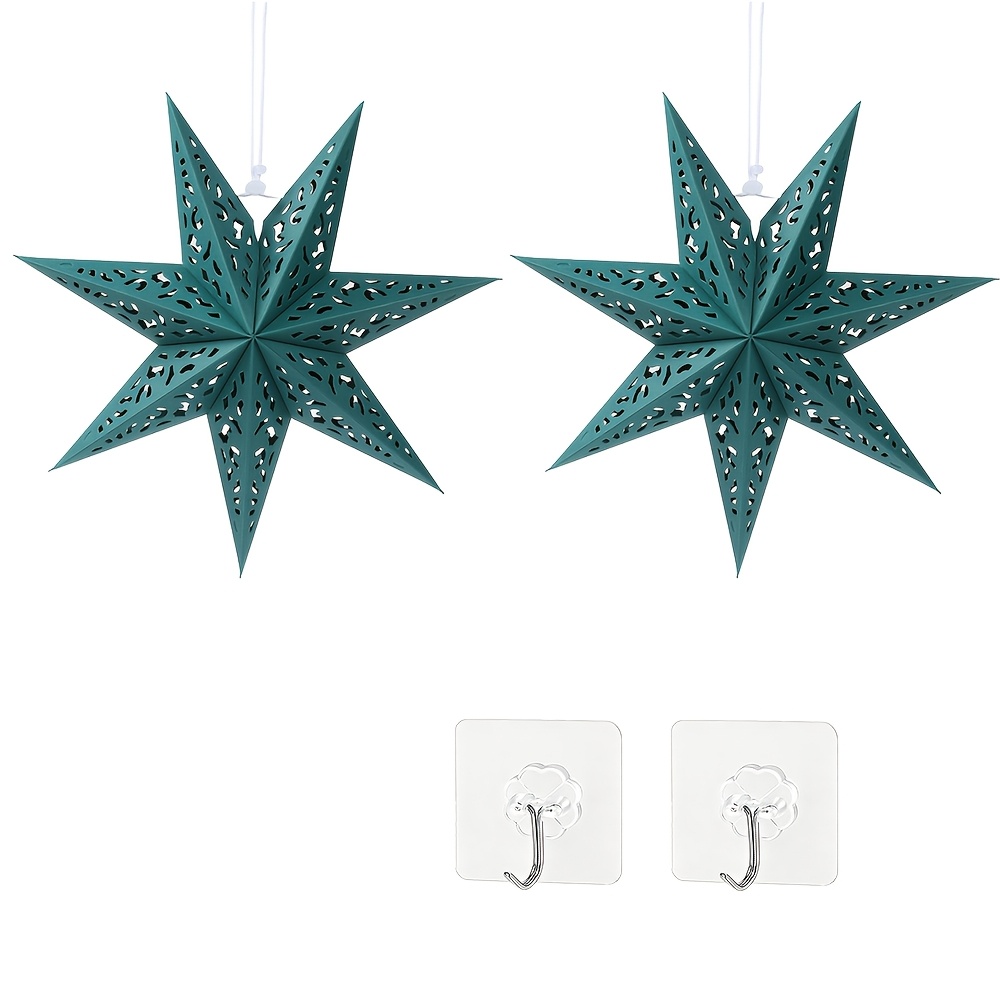 TEMU 4pcs Set Of Green Hollowed Star Lanterns (with Hooks, Bulb Not Included), Festive Party Atmosphere Hanging Christmas Decorations, Suitable For