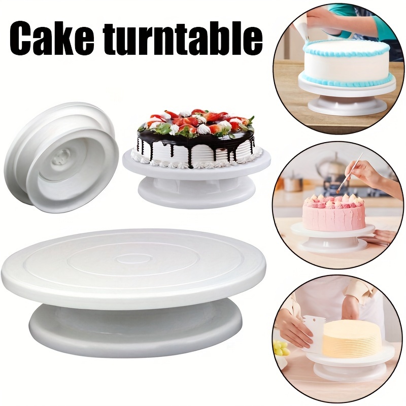 

1pc Rotating Cake Turntable With Engraving Wheel - Lightweight, Non-electric, Black/white Spray Paint Stand For Decorating & Display