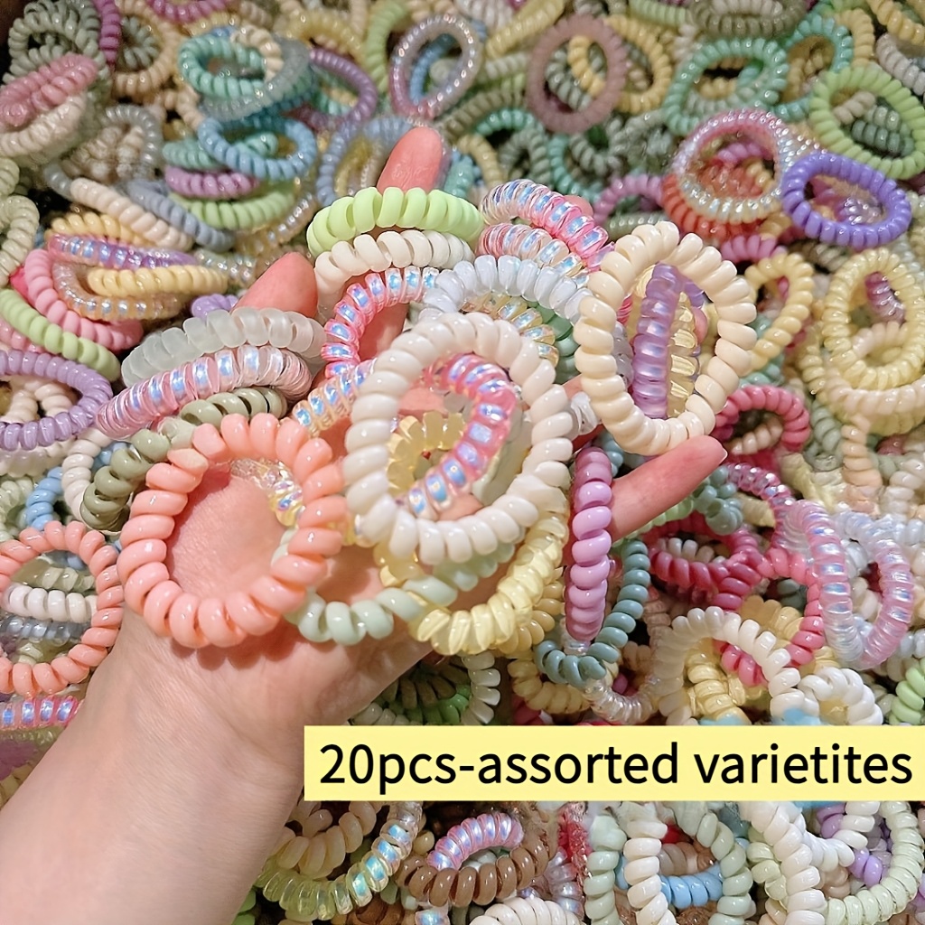 TEMU Colori Assortiti 20 pezzi - Elastici per Capelli a Forma di Filo Telefonico Invisibile Color Macaron