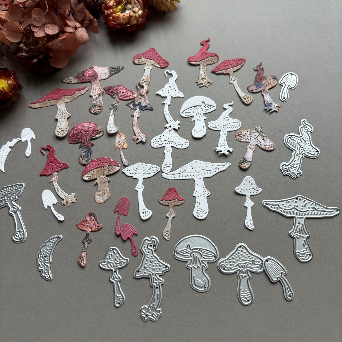 E-shop niedlicher Mini-Pilz-Stanzschablone aus Kohlenstoffstahl, kreatives Vintage-Prägewerkzeug für Papierbasteln, Scrapbooking, Fotoalben, Karten