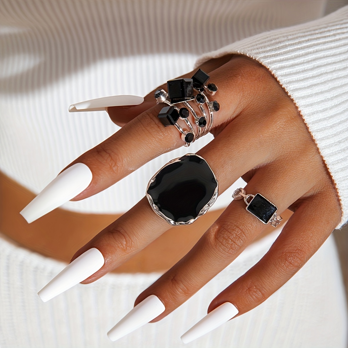3pcs Vintage Elegant Light Rhinestone-encrusted Enamelled Geometric Openwork Women's Ring Jewelry Set, Suitable For Prom Parties And Gatherings As A Gift