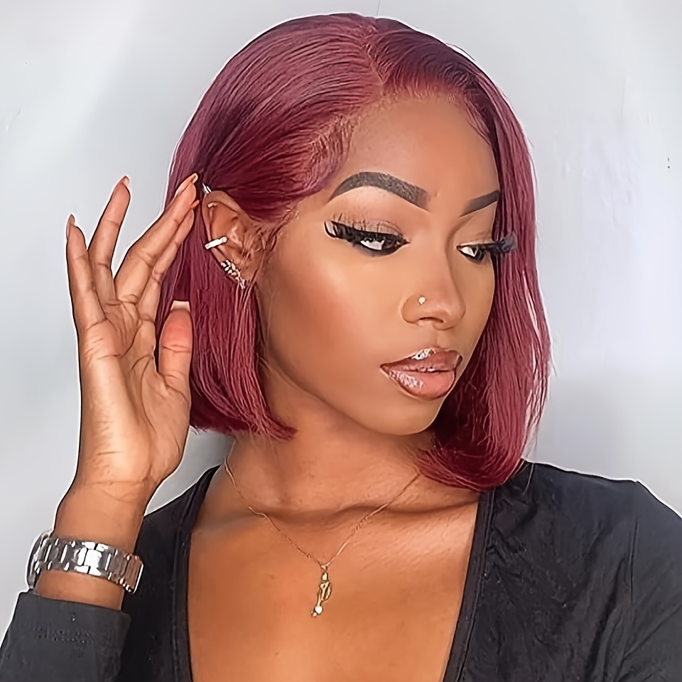 burgundy 13x4 lace front bob wig brazilian human hair short