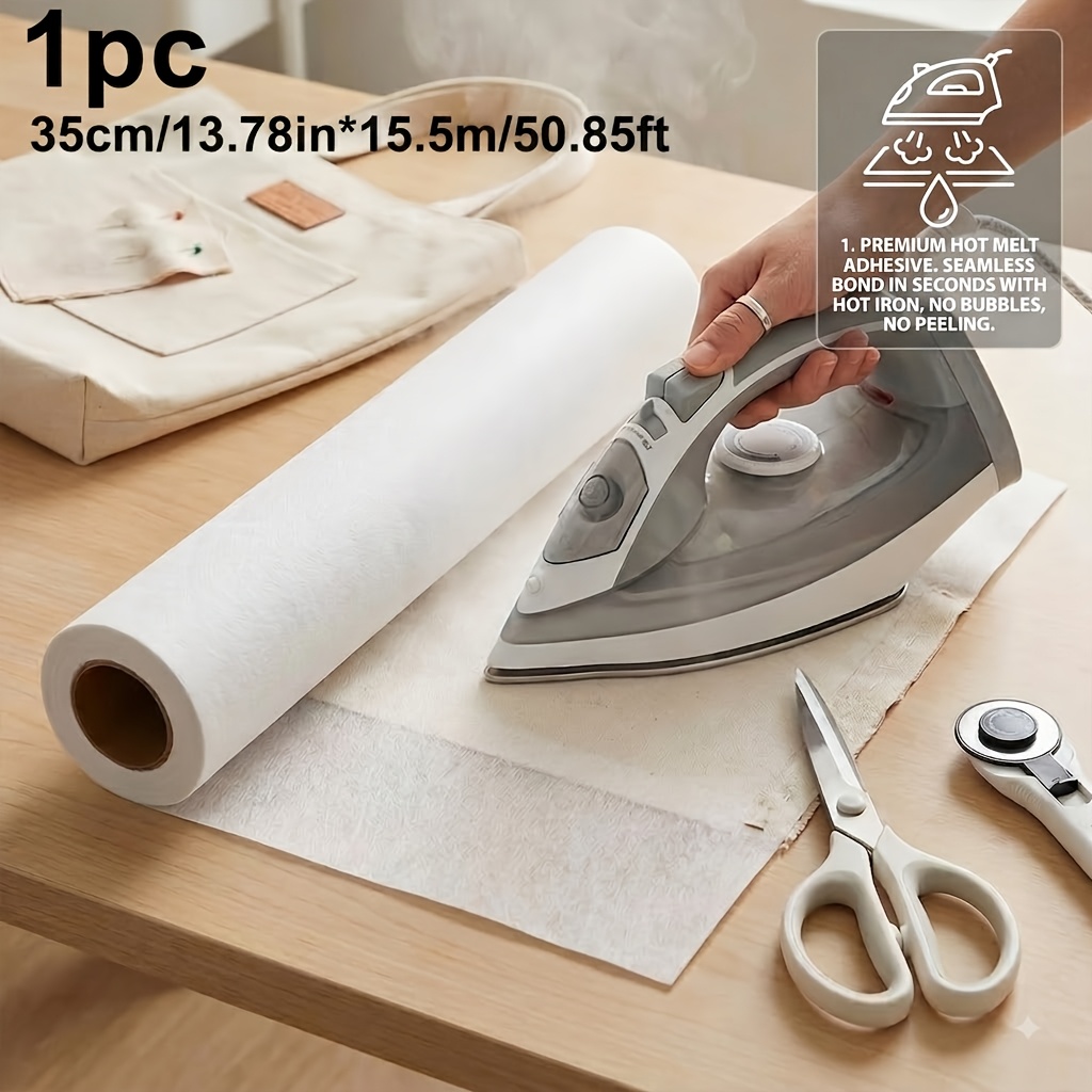 TEMU Entoilage thermocollant fusible en tissu non tissé blanc 40G par , rouleau de couture (35cm x 15,5m) - Stabilisant thermocollant pour couture,