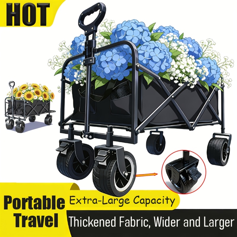 high capacity folding   cart all terrain wheels large capacity ideal for camping picnics garden work   shopping reinforced frame for   and portability essential for multi      