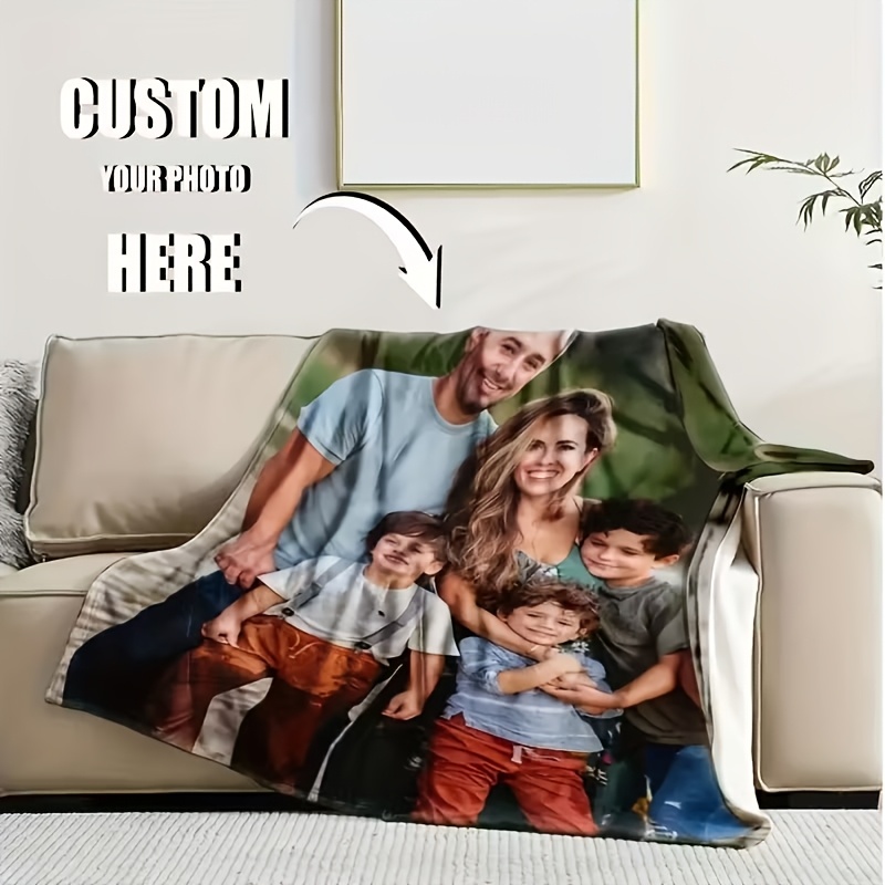 TEMU 1pc Personalized Photo Blanket Custom With Your Own Pictures - Vintage Flannel Suitable For Use, Photo Uploadable Blanket Suitable For Couples,