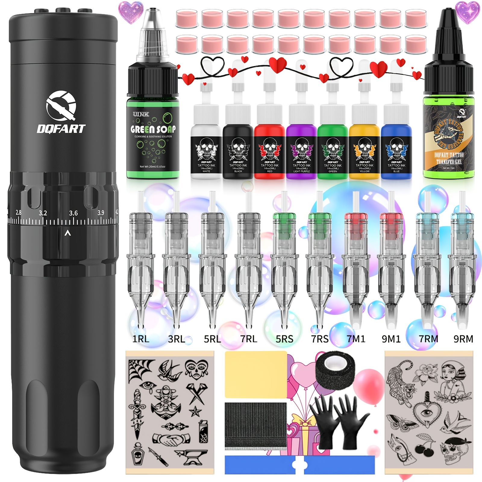Dqfart, Cordless Tattoo Kits, Complete Tattoo Gun Kit, -one Tattoo Pen With Adjustable Stroke Length, Includes Tattoo Needles And Tattoo Ink-- Tattoo Kit Suitable For Beginners And .