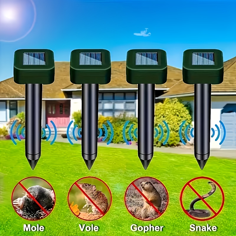 TEMU 4pcs Technology Solar Rodent Repellent Device, Groundhog Repellent Device, Repellent Device, Lawn Garden Courtyard Device To Get Rid Of Moles,