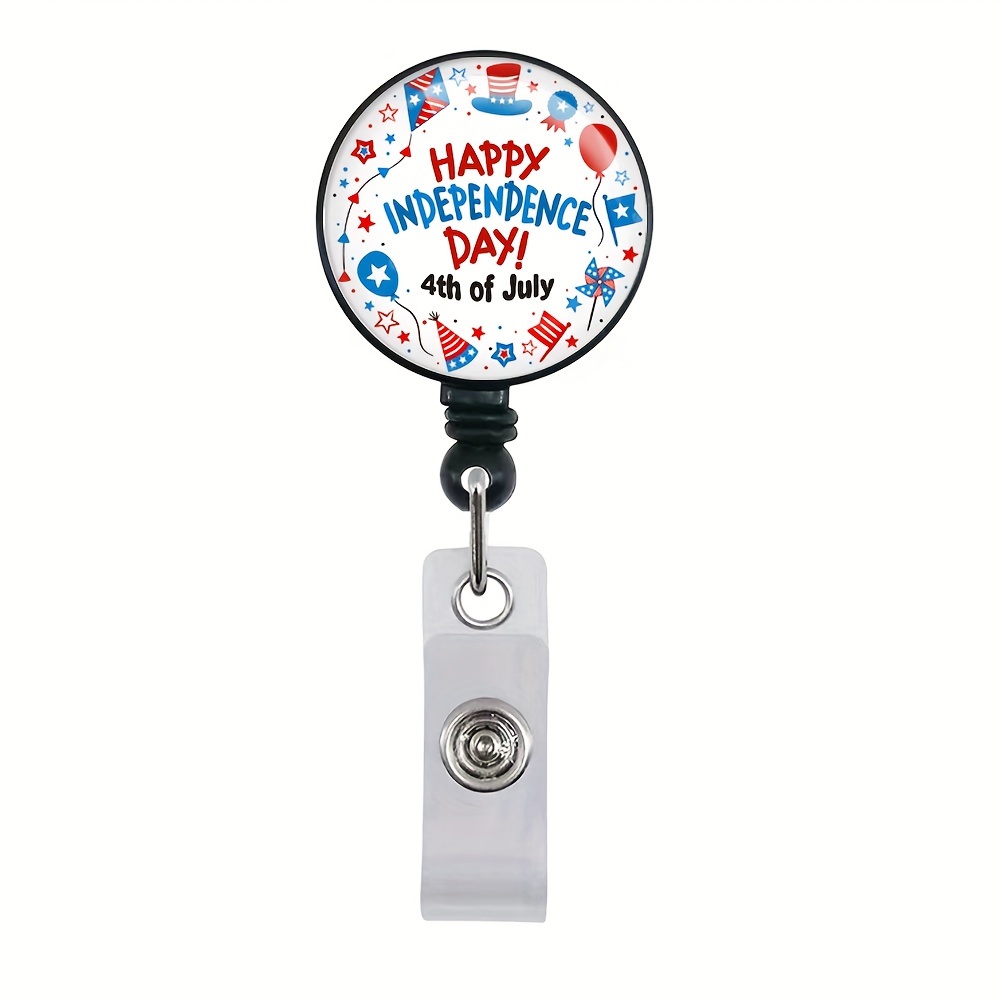 4th of July Badge Reel Retractable with Alligator Clip Patriotic Badge Holder for Independence Day Medical Nurse Office Worker Teacher Student Name