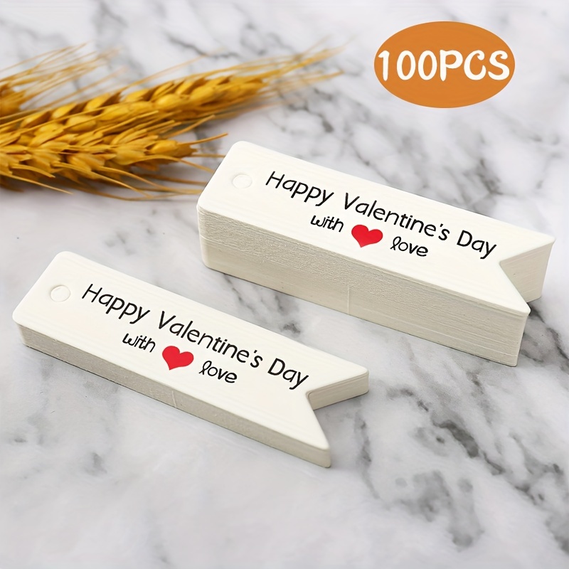 

100pcs Valentine's Day Gift Tags - Personalized White Dovetail Hanging Tags For Wedding, Gift Wrapping, Holiday , English Text, For Anyone