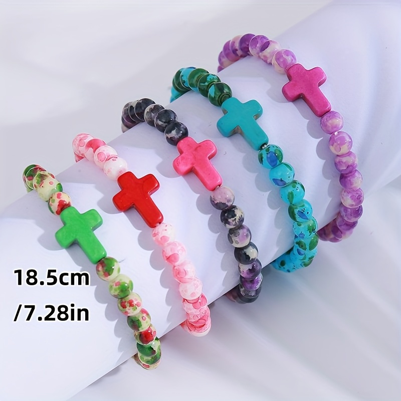 Boho Style 6mm Turquoise Cross Bracelet for Men & Women