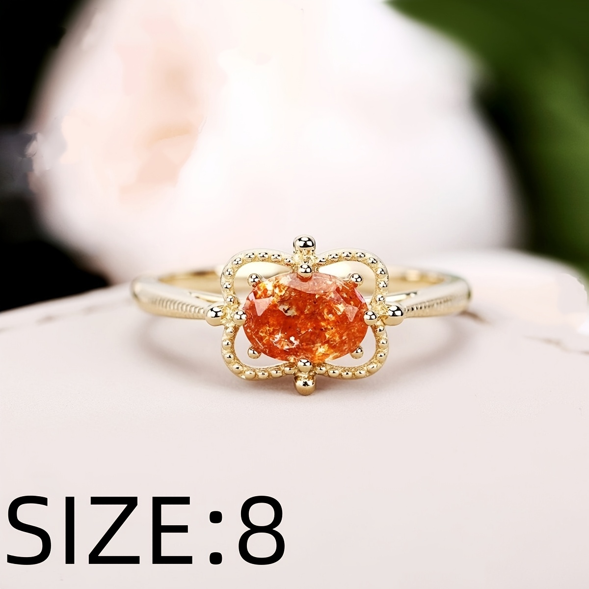 Retro Copper Inlaid Zirconia Orange Ring for Daily Wear