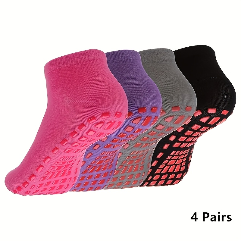 Image of 4 Pairs Non Slip Yoga Pilates Socks, Yoga Socks For Women&men With Grips Anti Non Slip Slipper Socks For Ballet, Pilates, Hospital, Home, Barre