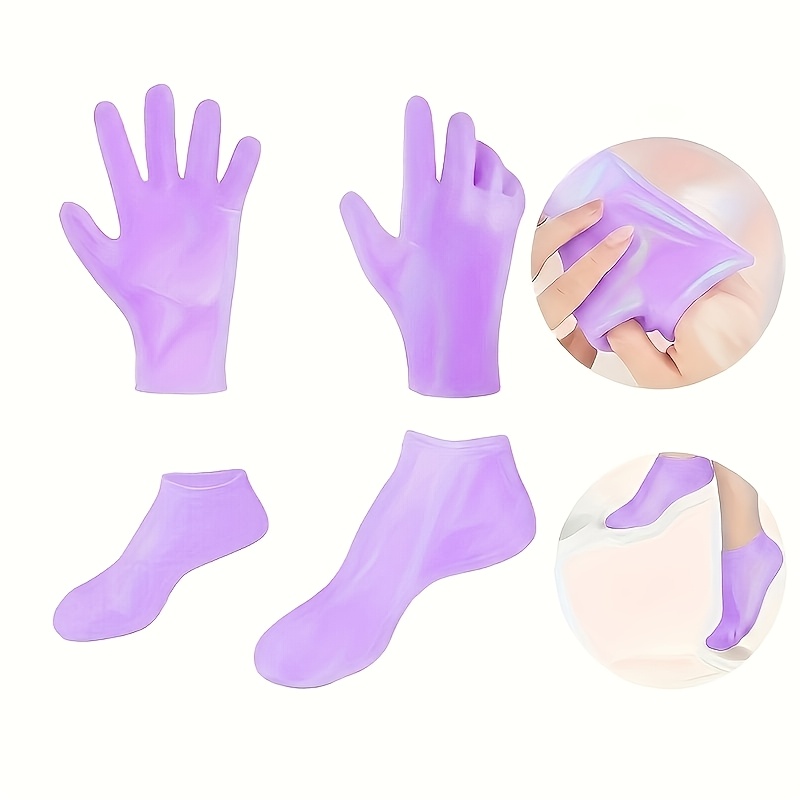 TEMU 4pcs Women's Silicone Moisturizing Socks Set - 1 Pair Gloves And 1 Pair Foot Covers, Unscented, Ultra-tough, Non-slip, For Dry , Reusable