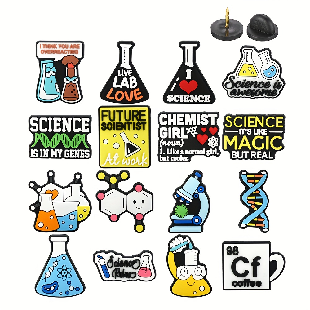 E-shop 16-teilige Sammelanstecker für Wissenschaftsexperimente - Chemielabor mit Messbecher, Becherglas & Spiralleiter-Designs - DIY-Rucksack für ,