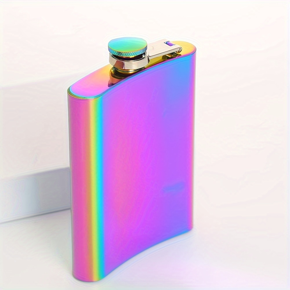 Image of 1pc 8oz Portable Outdoor Camping Stainless Steel , Portable Drinkware, Electroplated Golden Iridescent Whiskey