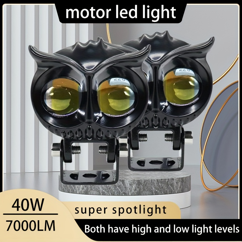 

Bicolor Motorcycle Headlight Owl Design With 4 Mode Assisted Spotlights Motorcycle Scooter Fog Lights Running Lights