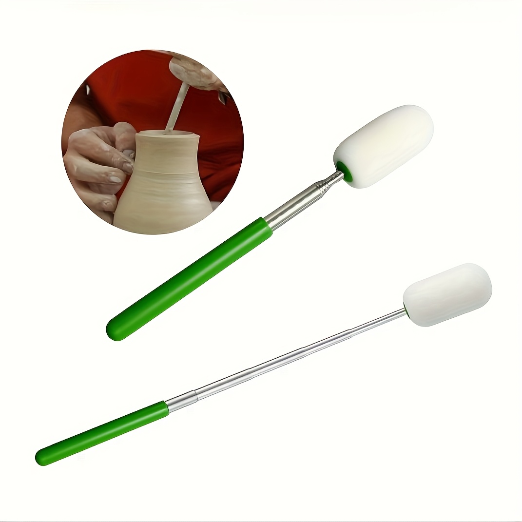 

3pcs Adjustable Pottery Sponge Sticks, 27" Extendable Metal Crafting Tools For Tall & Narrow Pots, Uncharged, Ideal For Ceramic Sculpting