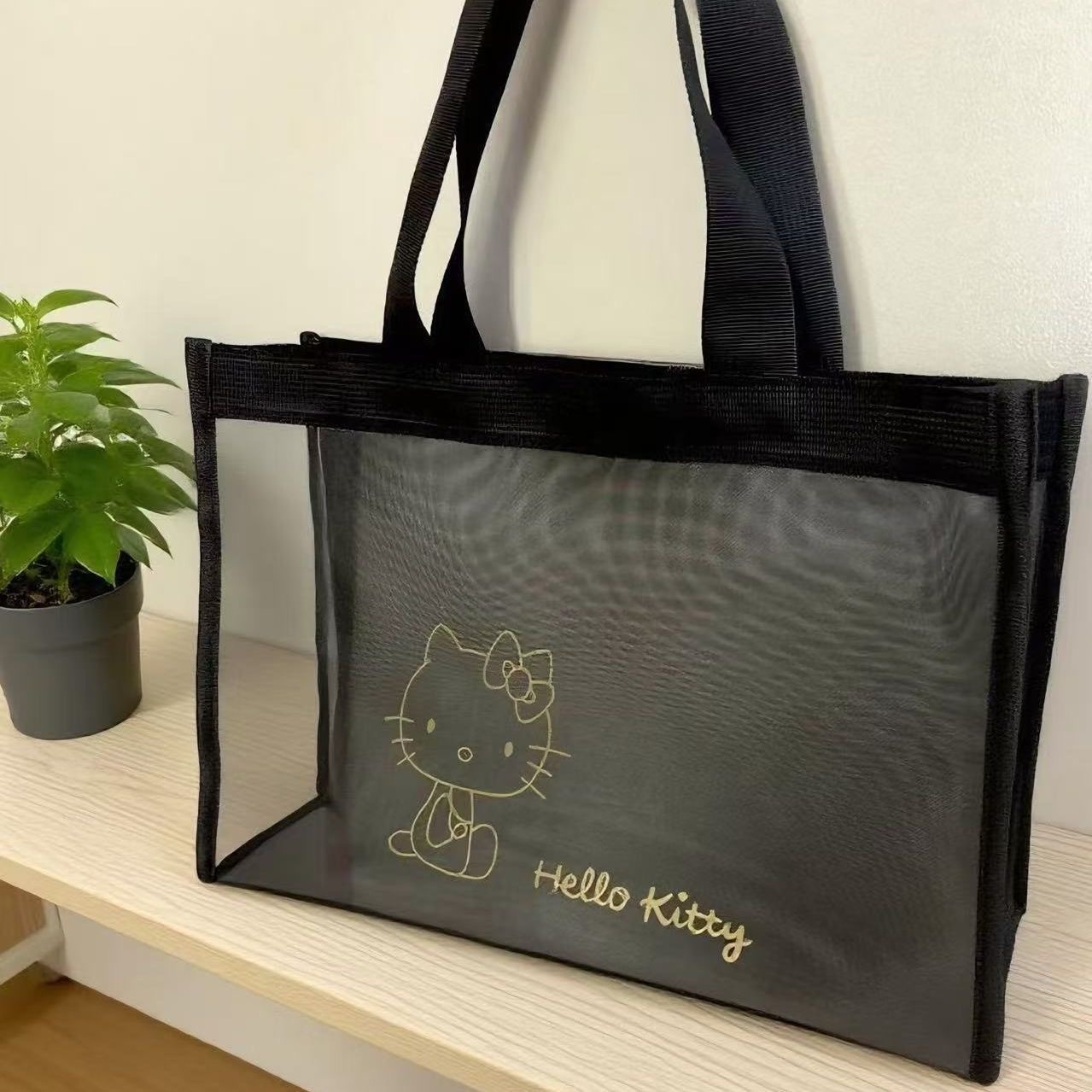 Image of Ip 1-pcsanriofor Hello Kitty Series Mesh Women's Tote Bag, Large Capacity, Stylish Design, Simple And Versatile, Suitable For Daily , Ideal For Holiday Or Birthday Gifts