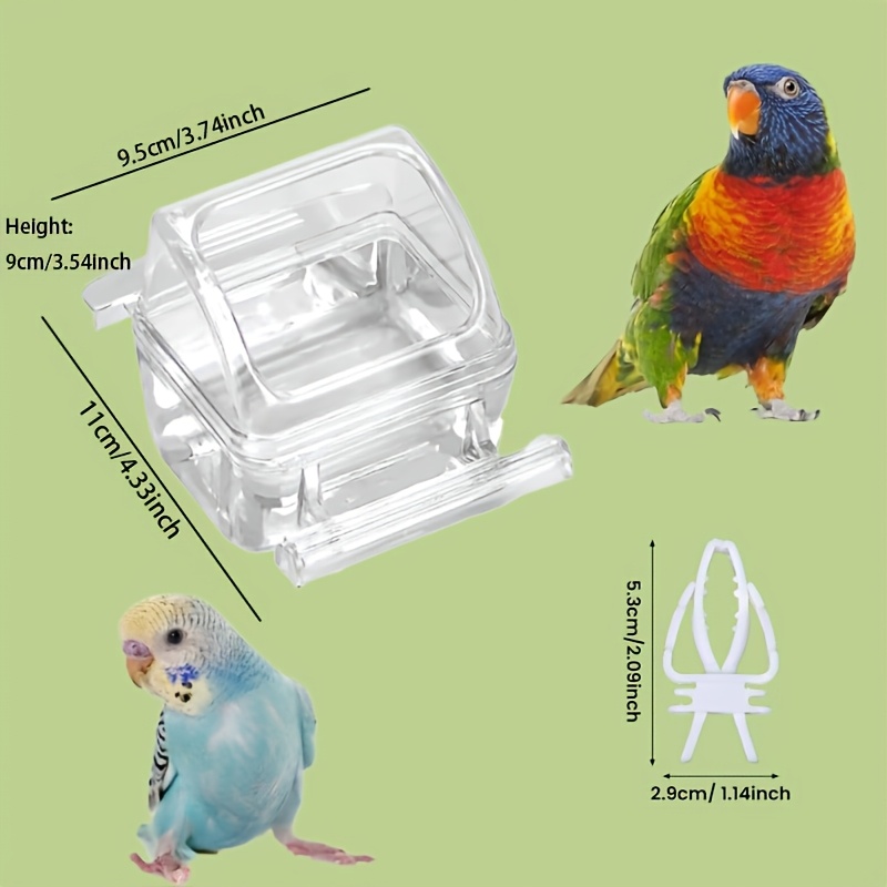 8pcs Parrot Bird Feeder And Waterer Hanging Cage Cups with Perch Fruit And Veggie Holder for Parrot Conure Food Water Dispenser, Without Battery