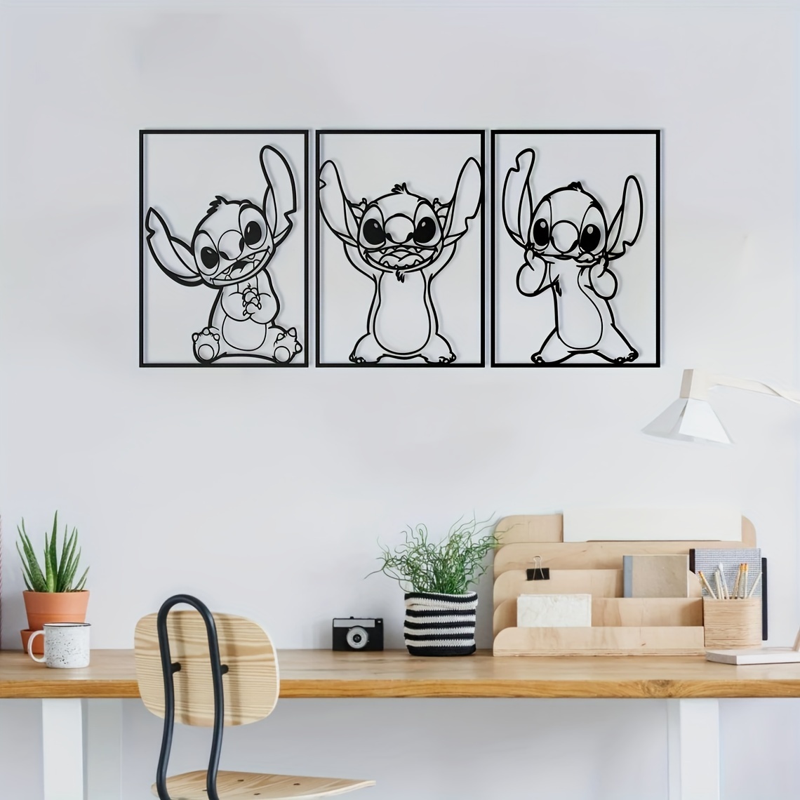 

3pcs Set Cute Stitch Metal Wall Art, 15.7"x11.2" - Decor Sculptures, Elegant Hanging Ornaments For Living Room, Unique Housewarming Gift