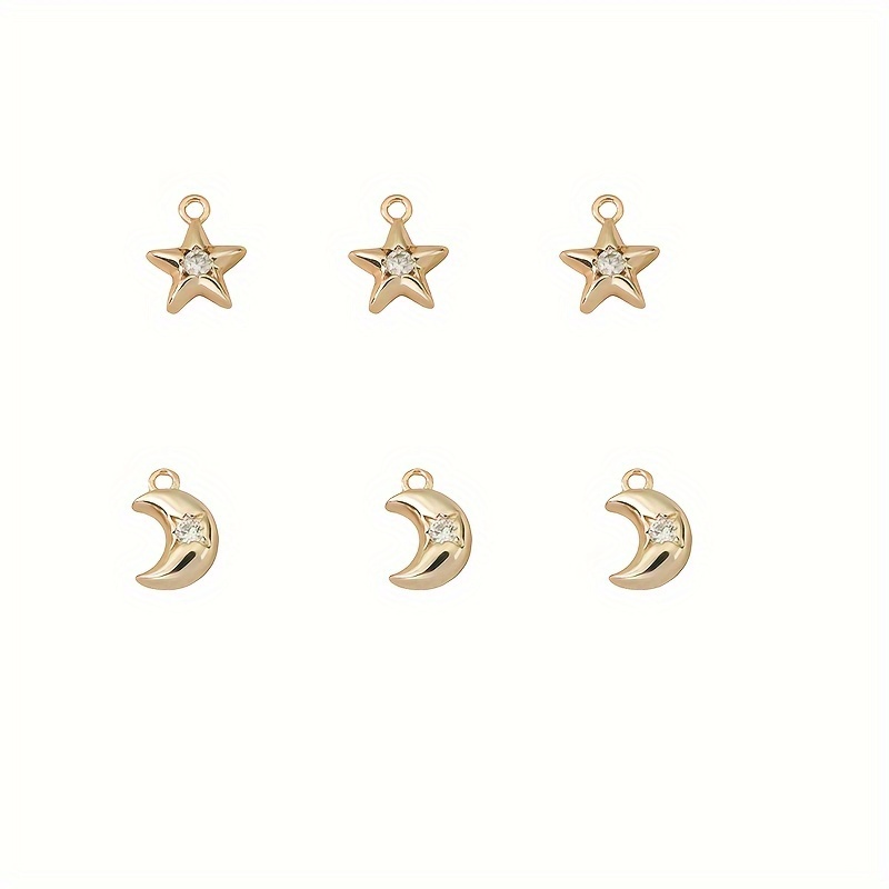 6pcs Star And Moon Necklace Pendants For Jewelry Making Crafting Additions