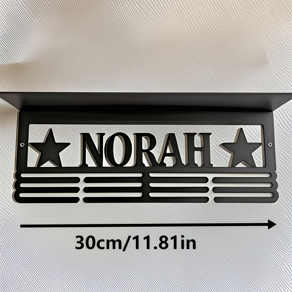 TEMU 2d Wall Decor Custom Metal Medals And Trophy Display Rack - Personalized With Nameplate, Easy-to-install Home Wall Decor, 12 Hooks For Placing