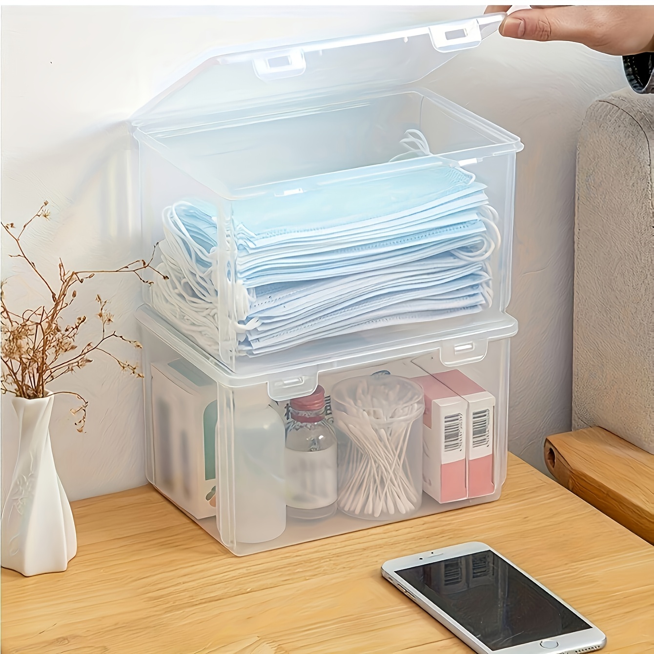 1pc of large capacity transparent plastic storage box desktop storage organizer rectangular   design multi purpose for home office and school desktop folders stackable design suitable for use in offices schools and homes Product details 3