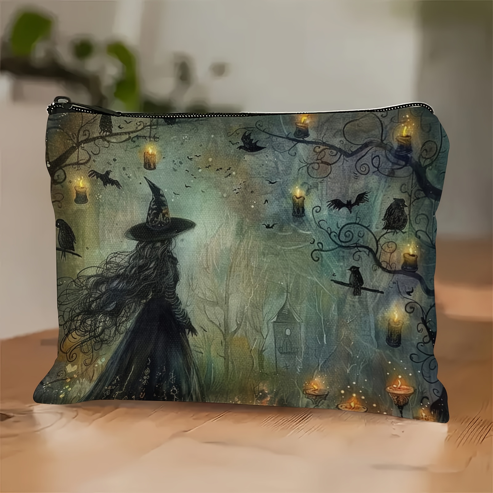 

1pc -themed Makeup Bag - Halloween Travel Cosmetic Pouch With Zipper, Lightweight & Versatile, Perfect Gift For Teachers, Friends, Or Graduation Essentials, Design With Lanterns And Bats