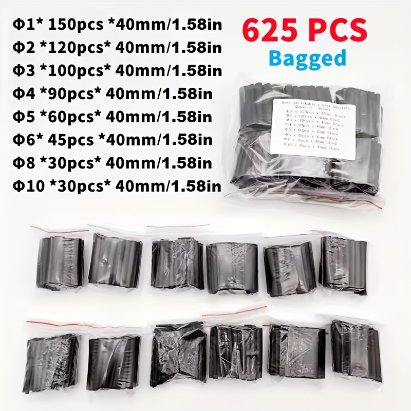 Image of 625pcs/lot Thermoresistant Tube Shrink Wrapping 2 1 Shrink Sleeving Set Wire Cable Polyolefin Wrap Tubing