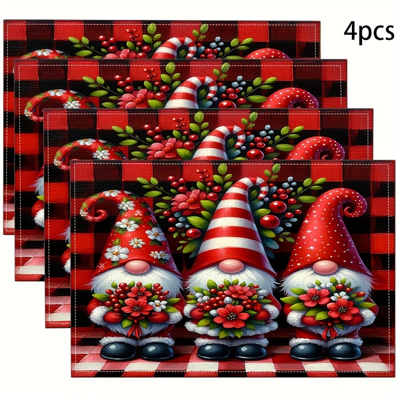 

Christmas Placemats Set Of 4 - Design 12x18 Inches, Machine Washable Linen Table Mats For Holiday Dining, Home Kitchen Table Decoration, Party And Restaurant Use