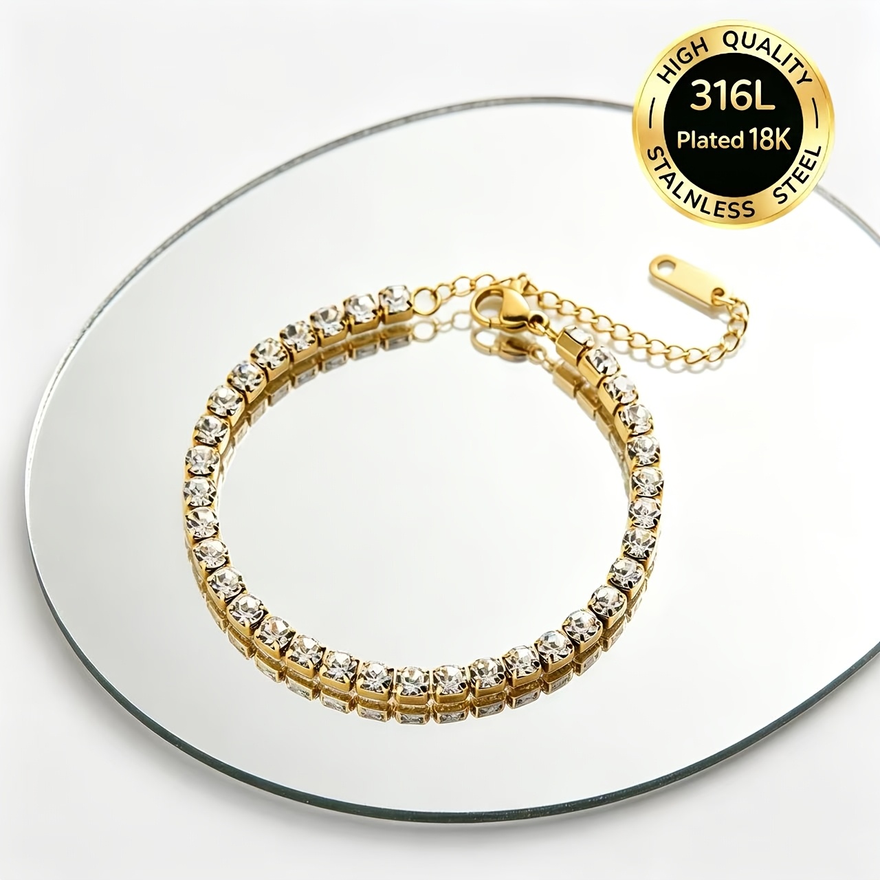 TEMU 1pc 18k Golden Plated 316l Stainless Steel Women's , Inlaid Cubic Zirconia Synthetic Synthetic Cubic Zirconia, Hypoallergenic Adjustable Chain,