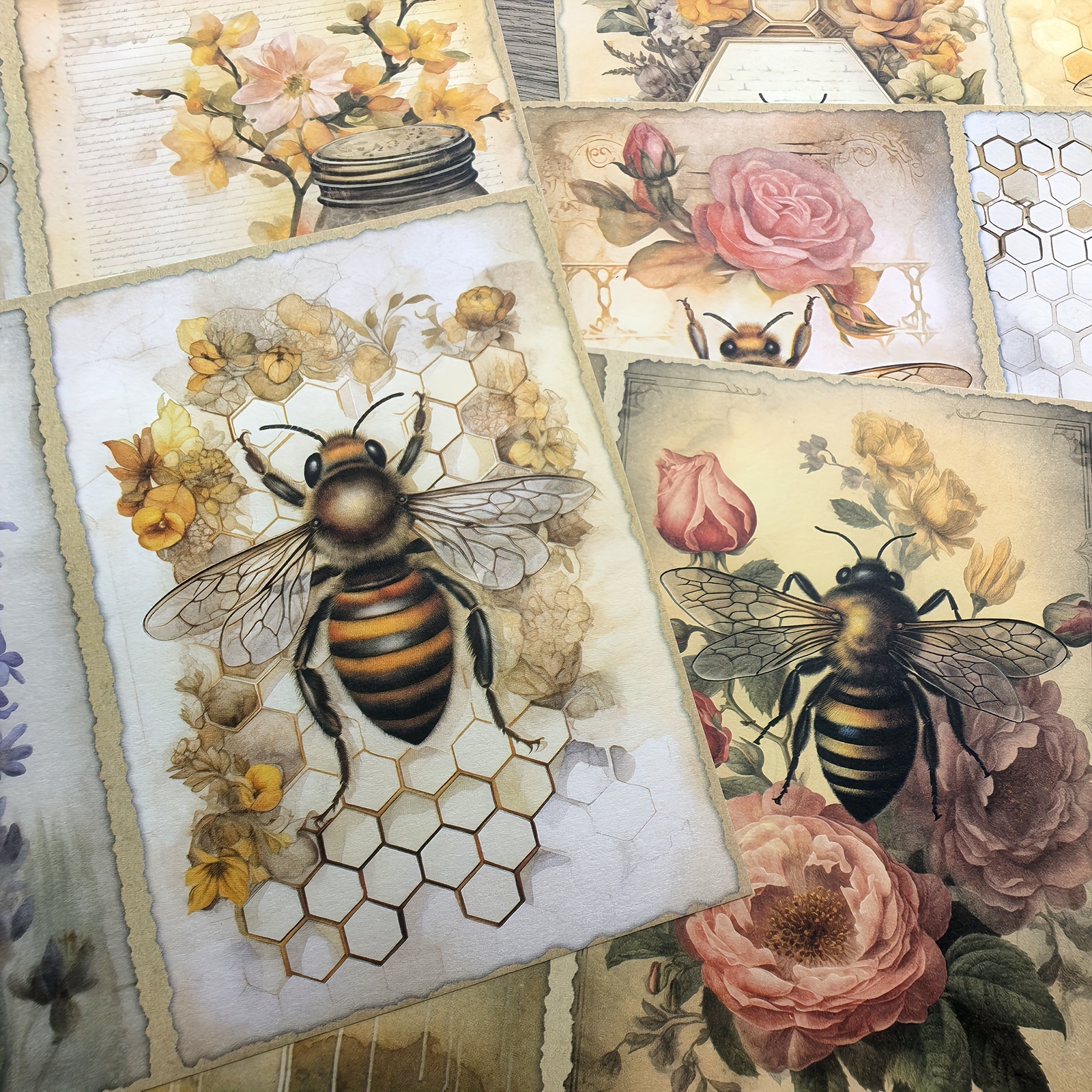 

Vigus Watercolor Honey Bee And Floral Design Scrapbooking Paper, 10 Sheets, A5 Size, Recyclable Craft Paper For Journaling, Card Making, And Mixed