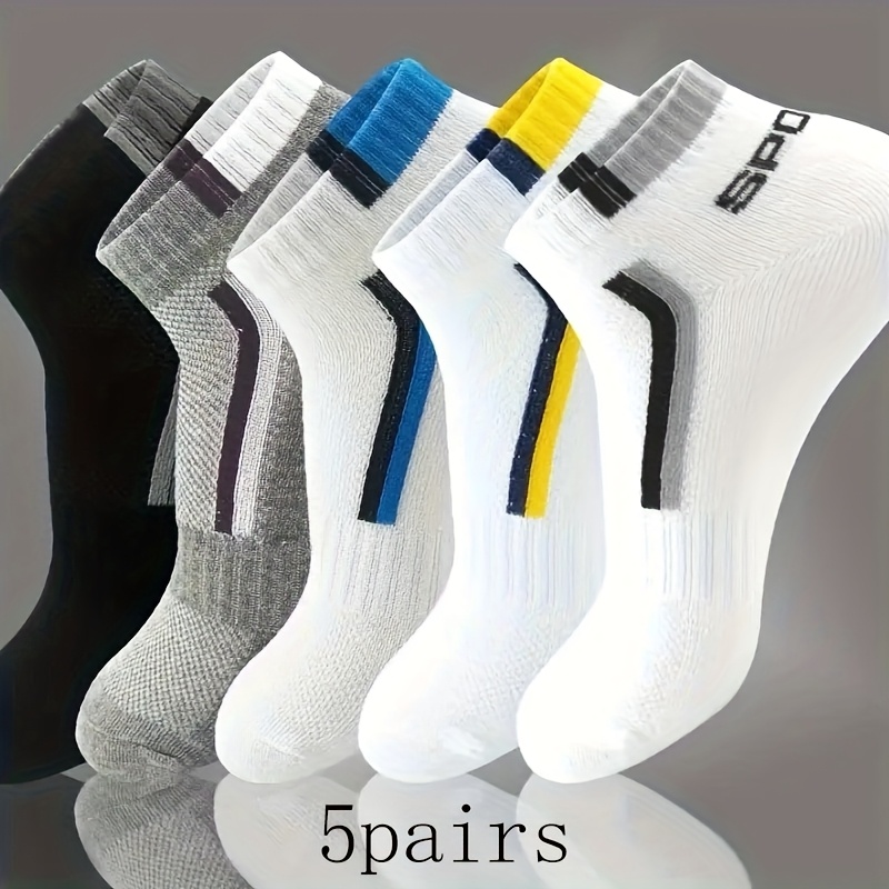 Image of 5 Pairs Summer Thin Unisex Sweat-absorbent Breathable Letter Fashion Mesh Running Sports Short Socks, Sweat-resistant