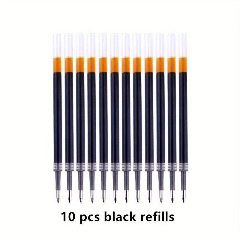 10pcs Refill/10pcs Refill +5pcs Pen Quick Dry Retractable Gel Pen Smooth Writing Fine Tip Black Ink Writing Pen For School Office