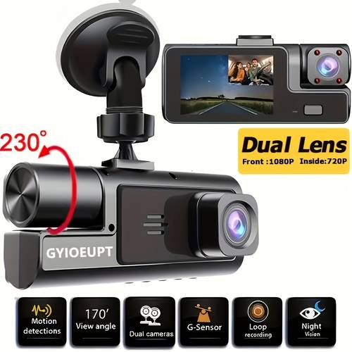 item picture dual lens dashcam high definition 1080p front camera 720p built in camera 24 hour parking monitoring loop recording 12 24 with motion detection parking assist and front and rear dual recording