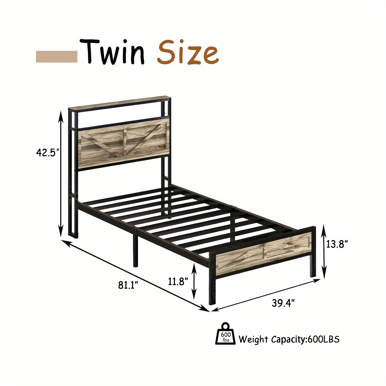 TEMU Twin Queen King Bed Frame With Led Lights And Charging Station, Farmhouse Platform Bed With Storage Headboard, Rustic Barn Door Design, Noise Free, No Box Spring Needed