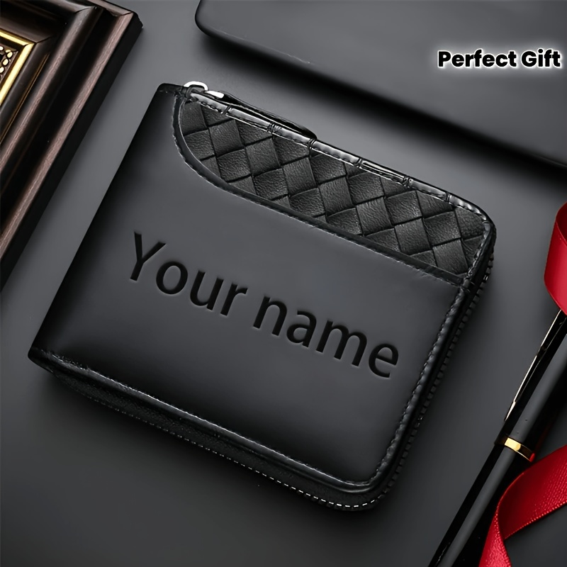 E-shop Personalisiertes Luxus-Herrenportemonnaie aus Kunstleder - 1 Stück - Modisches Design, geprägte Oberseite, glattes schwarzes Kunstleder,