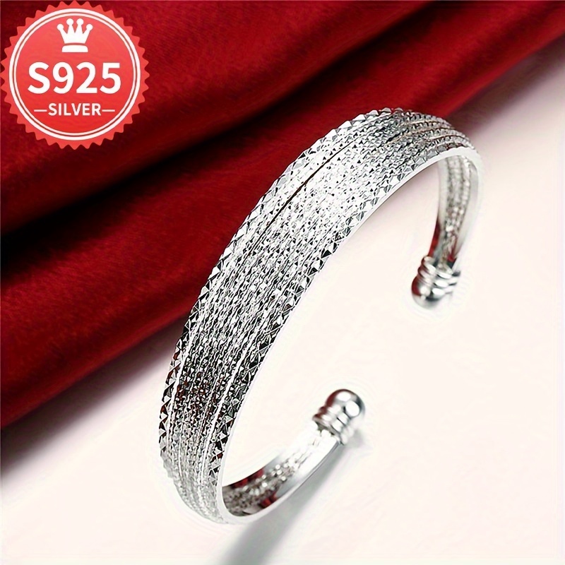 

Bracelet Manchette Élégant en Argent 925 Étoilé - Hypoallergénique, Multicouche Tous & , Boîte Cadeau Incluse