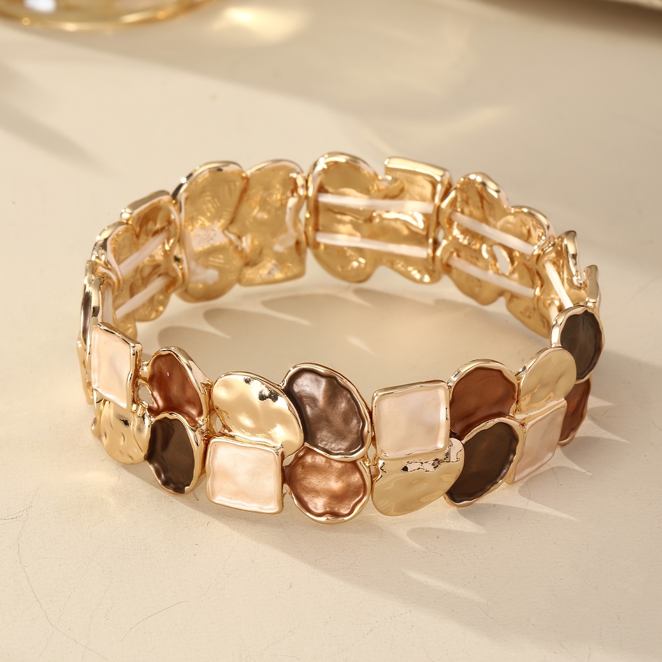 TEMU 1pc Bohemian Geometric Bracelet - Retro & Casual Alloy Drop-painted Enamel, Colorful Multicolor Gemstone Accents, Perfect For Daily Wear, Parties, Banquets, & Valentine's Gifts, Bohemian Jewelry