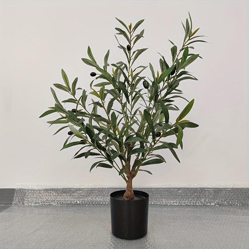 Image of 1pc Of 27.17-inch Artificial Olive Tree In A , Ideal For Holiday Decoration. This Realistic Olive Tree Is Perfect For Home And Office Decor, With A Container, And Requires No Maintenance