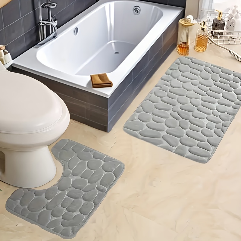 2pcs Memory Foam Non-Slip Bath Mat Set, Geometric Pattern