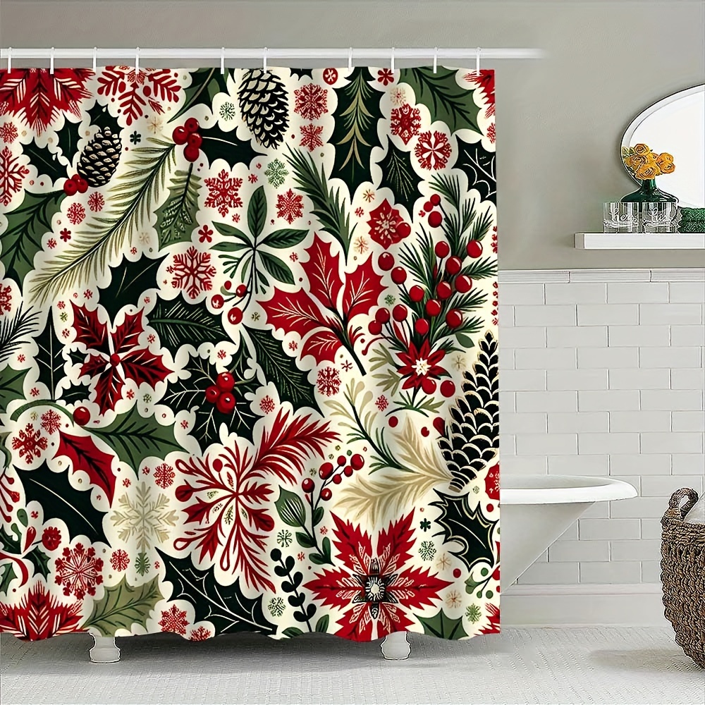 

1pc Christmas Shower Curtain, & Waterproof Machine Washable Shower Curtain With Hooks For All