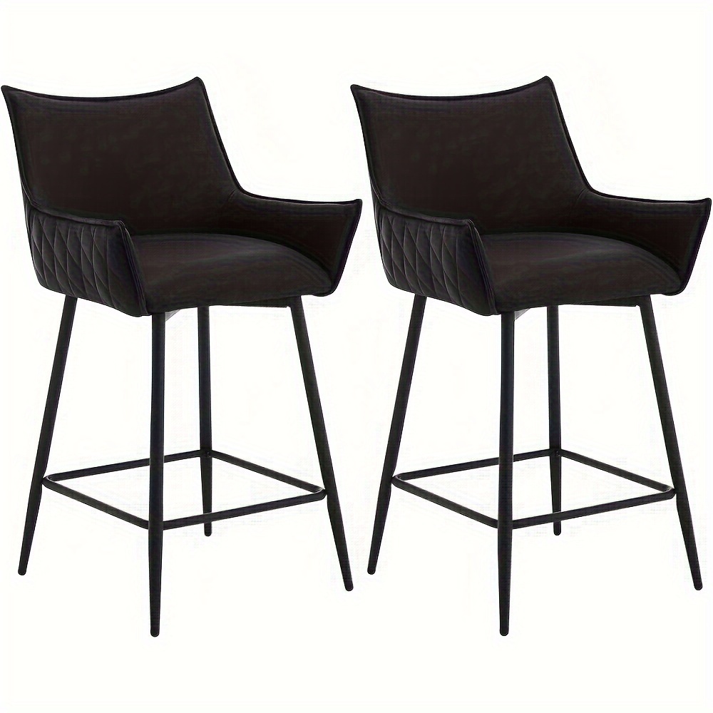2pcs Bar Stools With Backrest Armrests And Footrests Stools With Faux Leather Covers Ergonomic Upholstered Stools Kitchen Stools Modern For Bar Kitchen And Dining Room