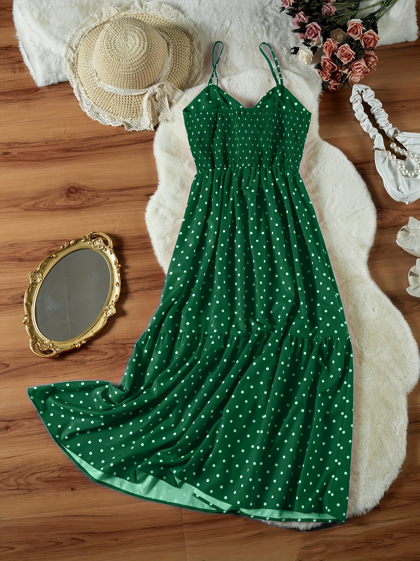 slim fit dress slacks KYRA Bias Cut Long Sleeve Maxi Dress in Olive Green Polka Dots  MONO BAS
