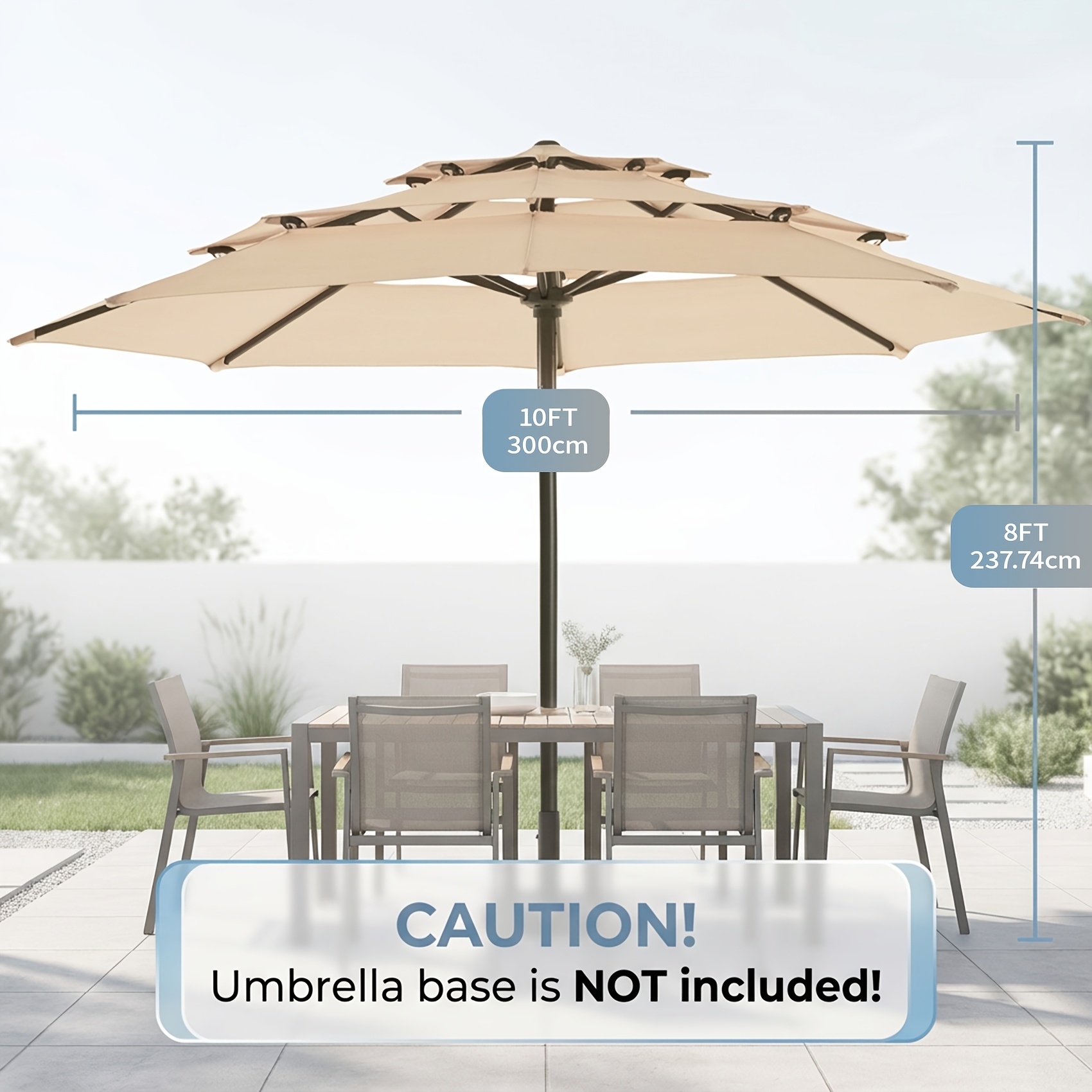 10Ft 3 Tiers Market Umbrella Patio Umbrella Outdoor Table Umbrella With Ventilation, Outdoor Umbrella For Patio, Pool Umbrella, Polyester Canopy, Suitable For Patio, Pool, Garden, Backyard, Deck, Base Not Include, Father'S Day Gift