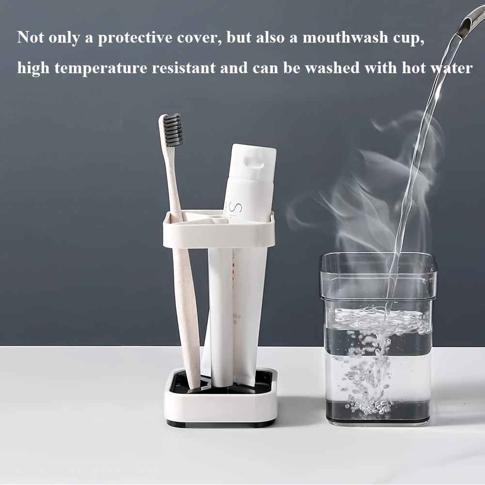 toothbrush holder with cup cover compatible with conventional toothbrushes can store toothpaste toothbrush holder 3 slots toothbrush and toothpaste holder bathroom counter organizer for electric toothbrushes floss razors for family details 4
