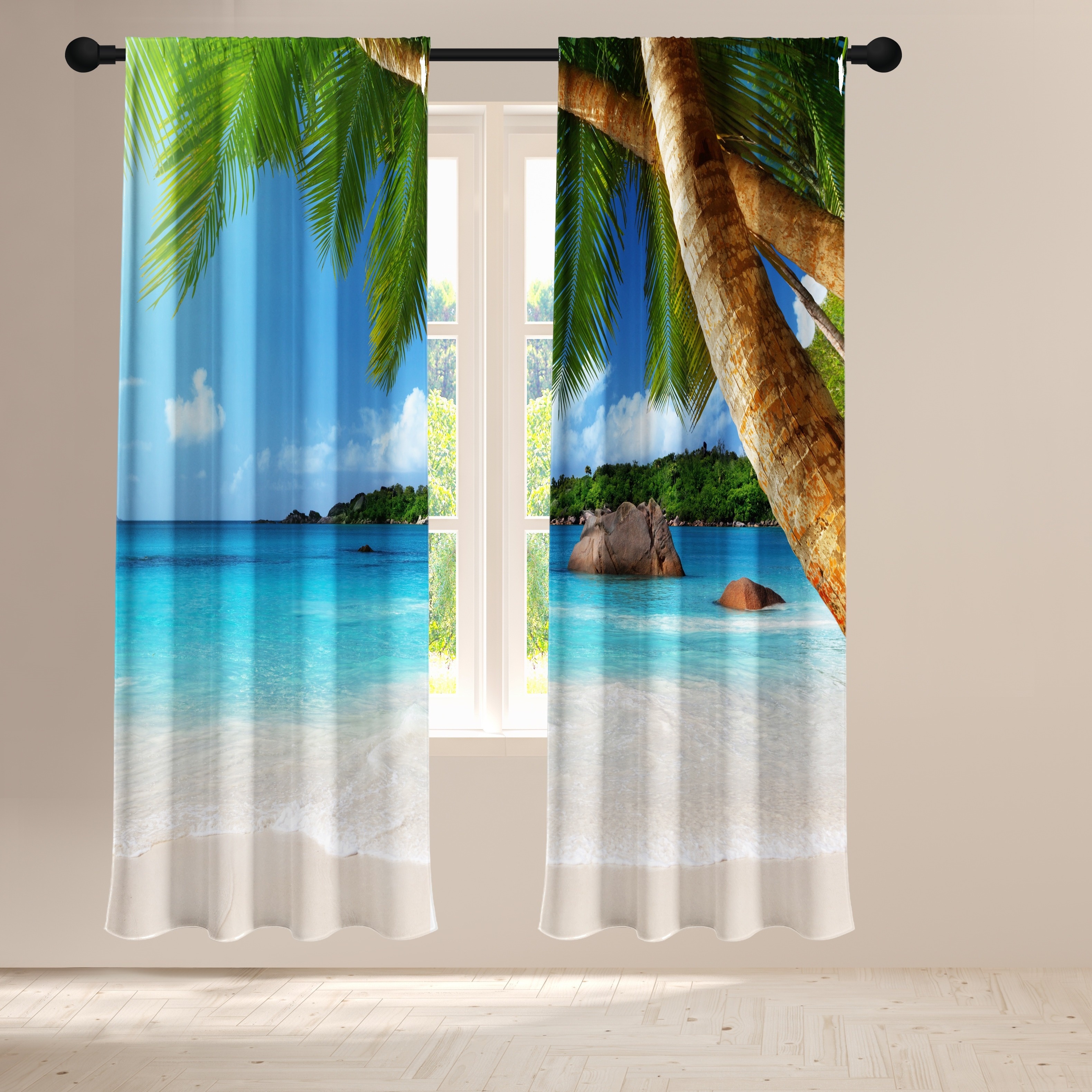 Cortinas estampadas con paisaje de montaña y playa, cortinas de tela para  sala de estar, dormitorio y restaurante, decoración del hogar, 2 uds. –