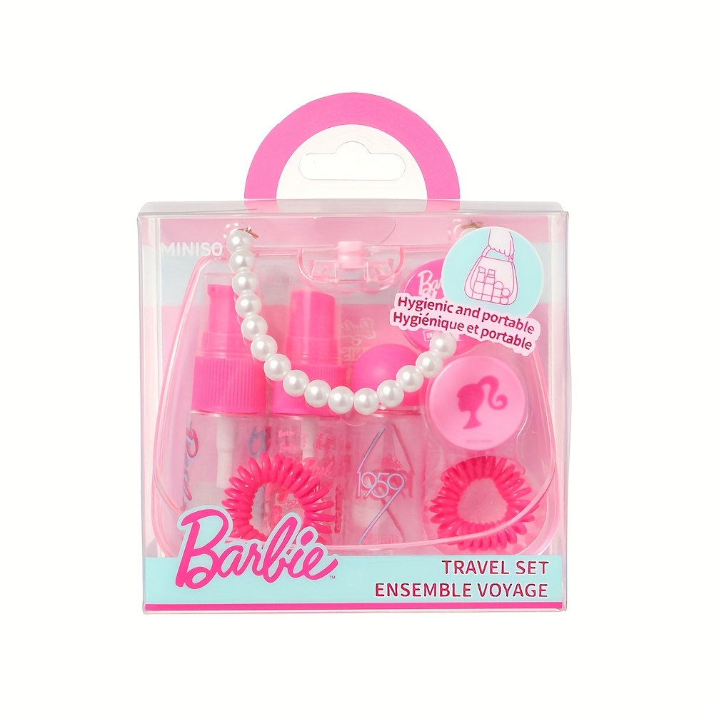 

Miniso Barbie Bottling Bottle Set Handbag Travel Set 7pcs Set Dispensing Bottle Rubber Band Storage Bag